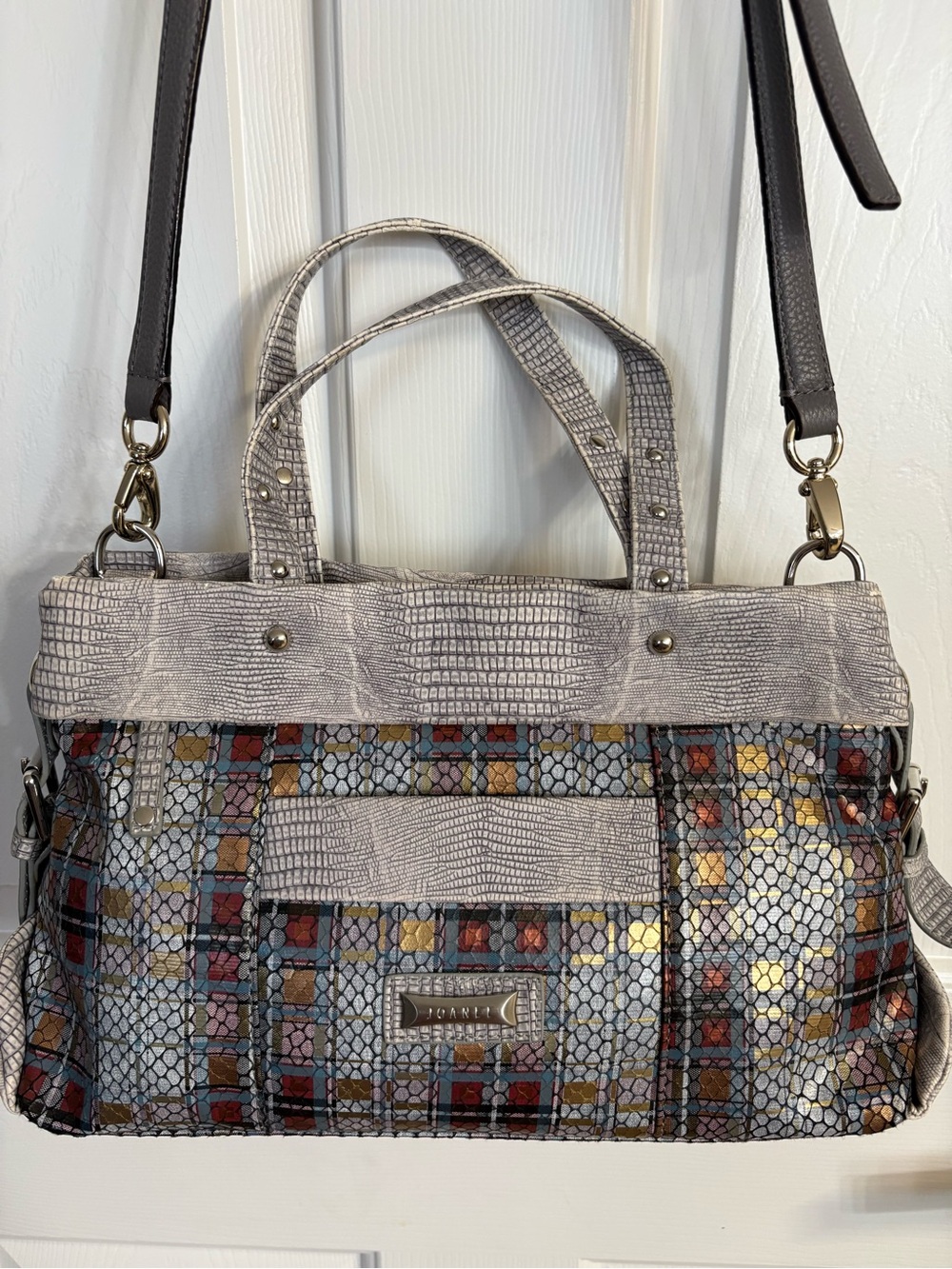 Joanel Patchwork Embossed Crossbody Satchel Bag